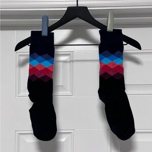 Happy Socks Unisex Colorful Argyle Crew Socks OSFM Blue Black Red